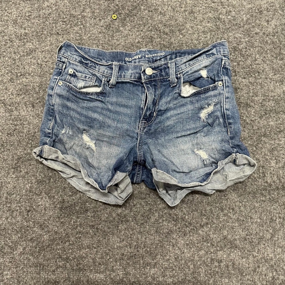 Old Navy Shorts Womens Size 4 Blue Boyfriend Distressed Denim Cuffed Jean Casual